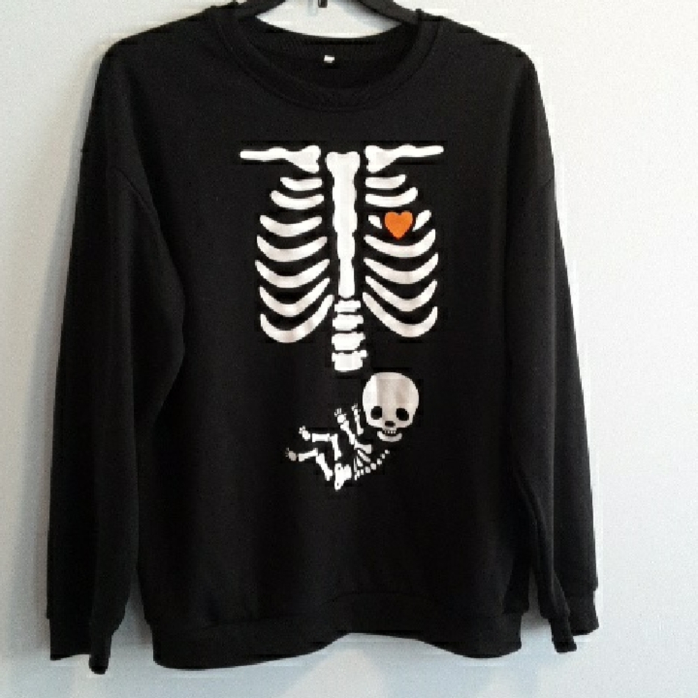 Black Pregnant Skeleton Baby Print Maternity Sweatshirt XL